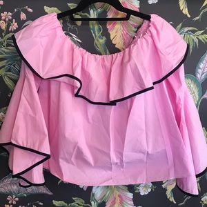 Zara Pink Poplin Ruffle Off the Shoulder